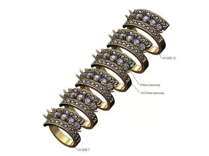 Iced 4mm stones flat wire diamond bypass ring US sizes 7to12