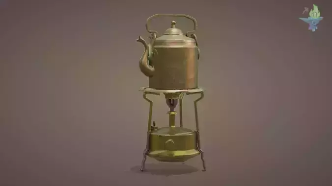 Primus brass stove with copper teapot 