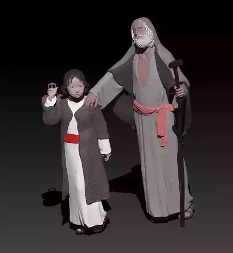 blind man and boy 3D print model