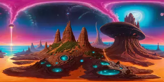 8K HDR Vibrant Alien Islands Floating Background