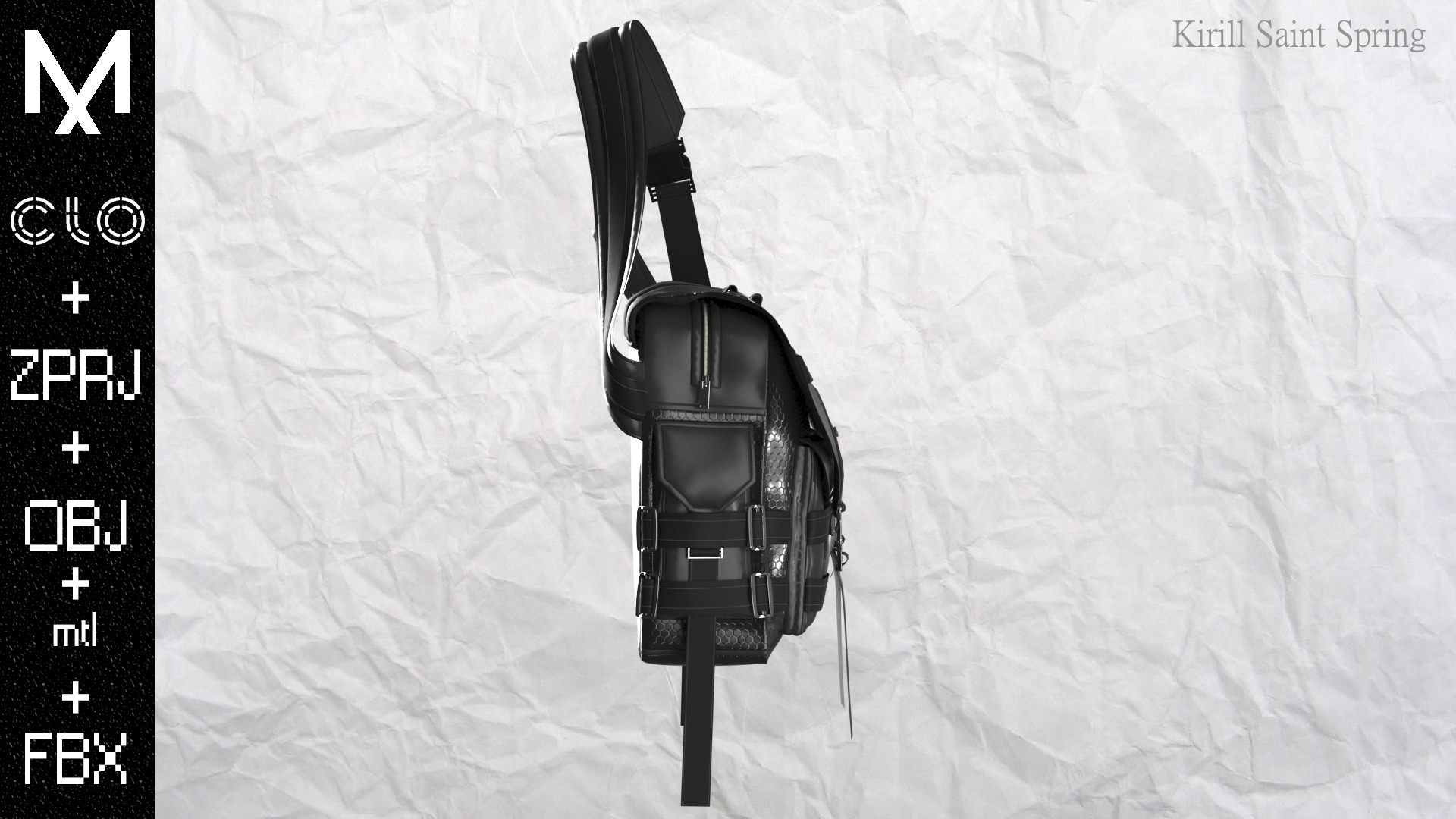 New Backpack Marvelous designer Clo3d OBJ mtl FBX ZPRJ 3D model_7