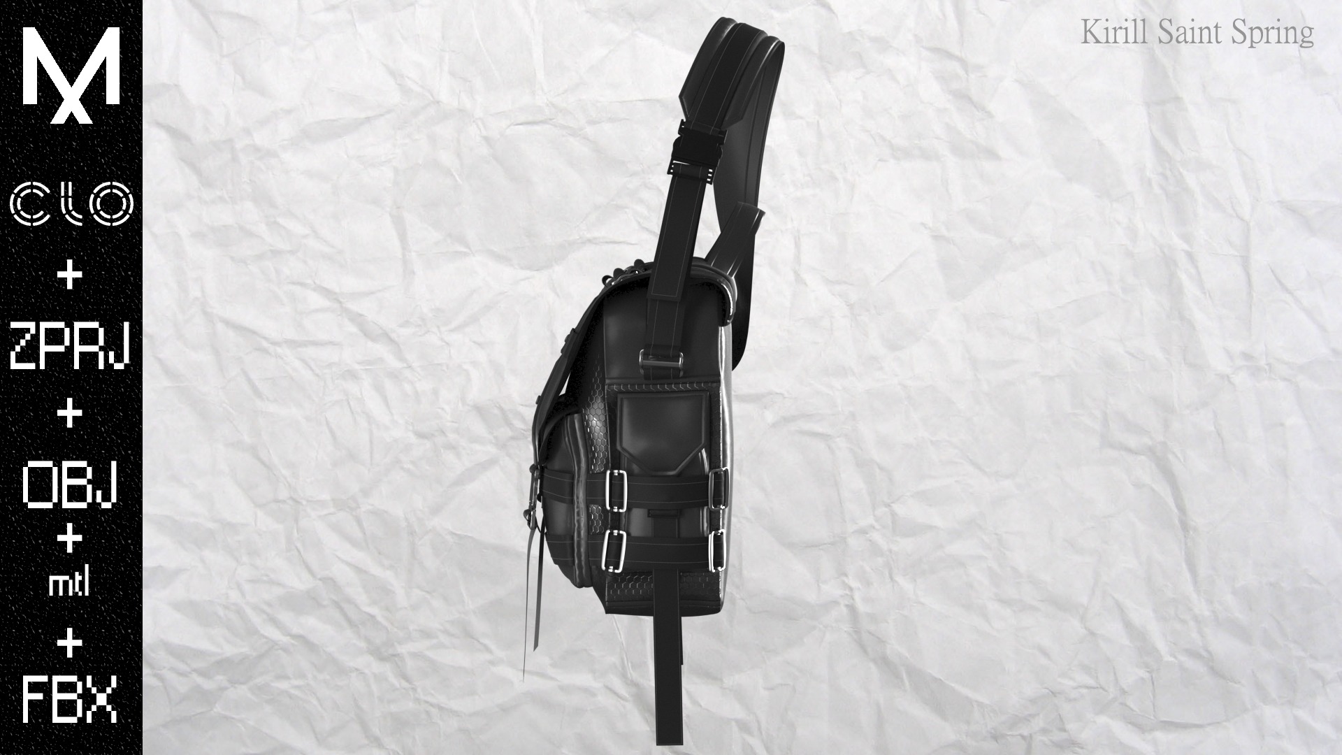 New Backpack Marvelous designer Clo3d OBJ mtl FBX ZPRJ 3D model_5