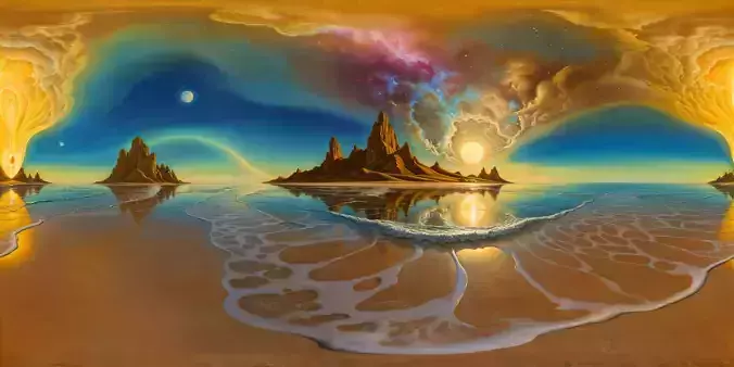 8K HDR Glistening Alien Beachscape Background