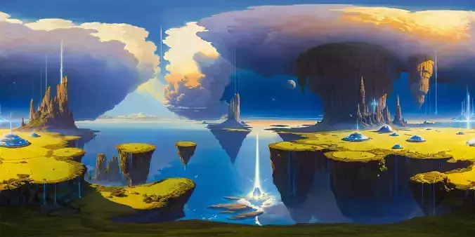 8K HDR Floating Islands in Cosmic Void Background