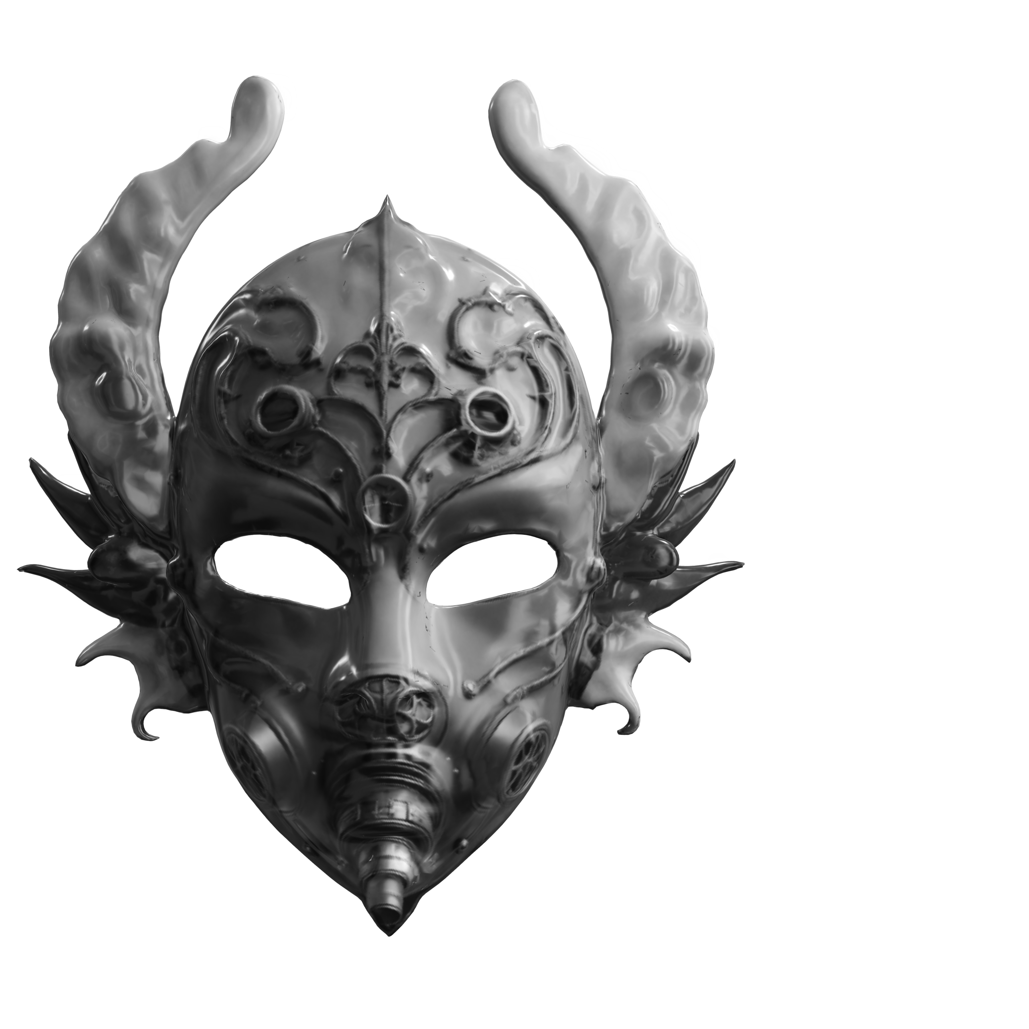 Ornate Fantasy Mask with Metallic Horns Low-poly 3D model_3