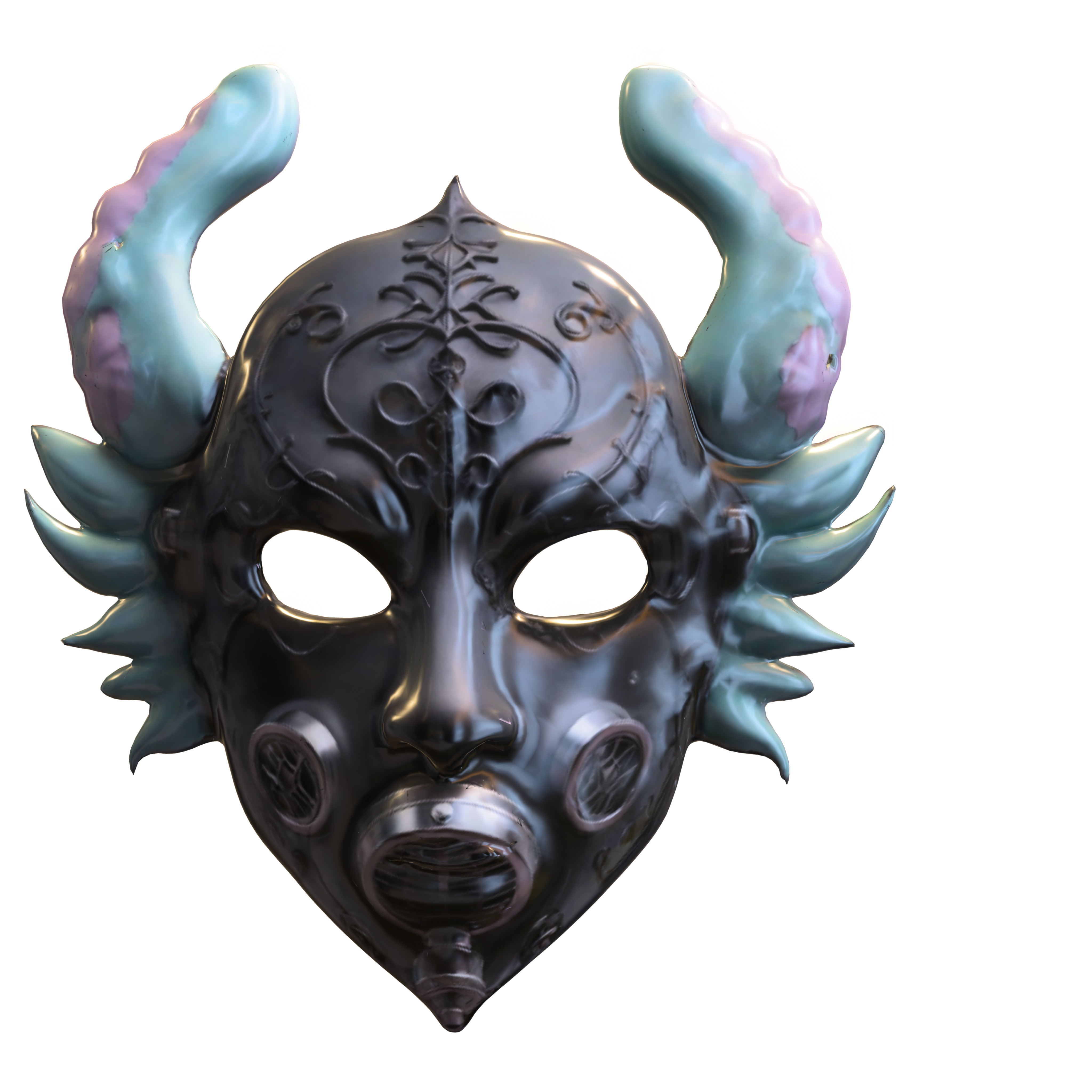 Ornate Fantasy Mask with Metallic Horns Low-poly 3D model_1