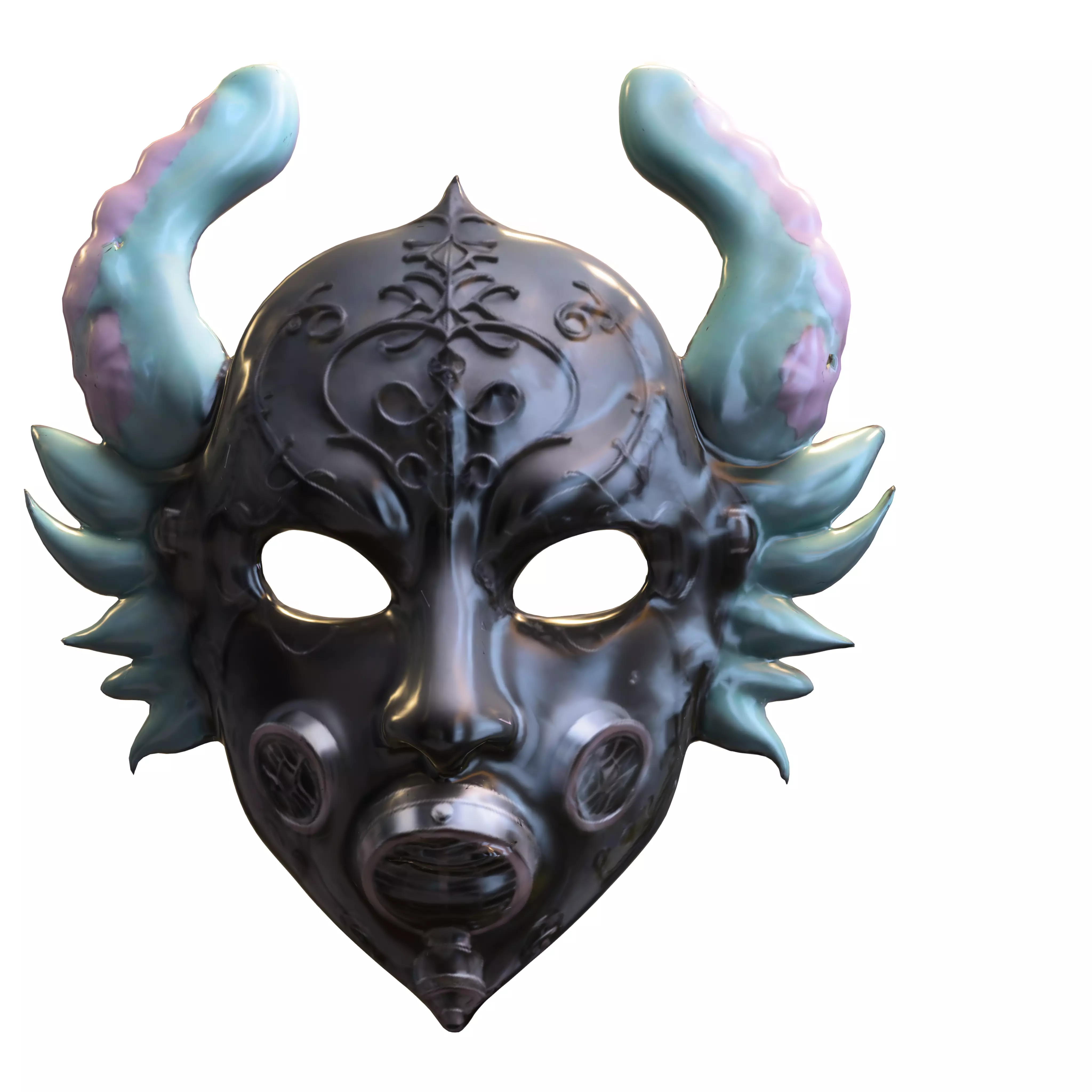 Ornate Fantasy Mask with Metallic Horns Low-poly 3D model_0