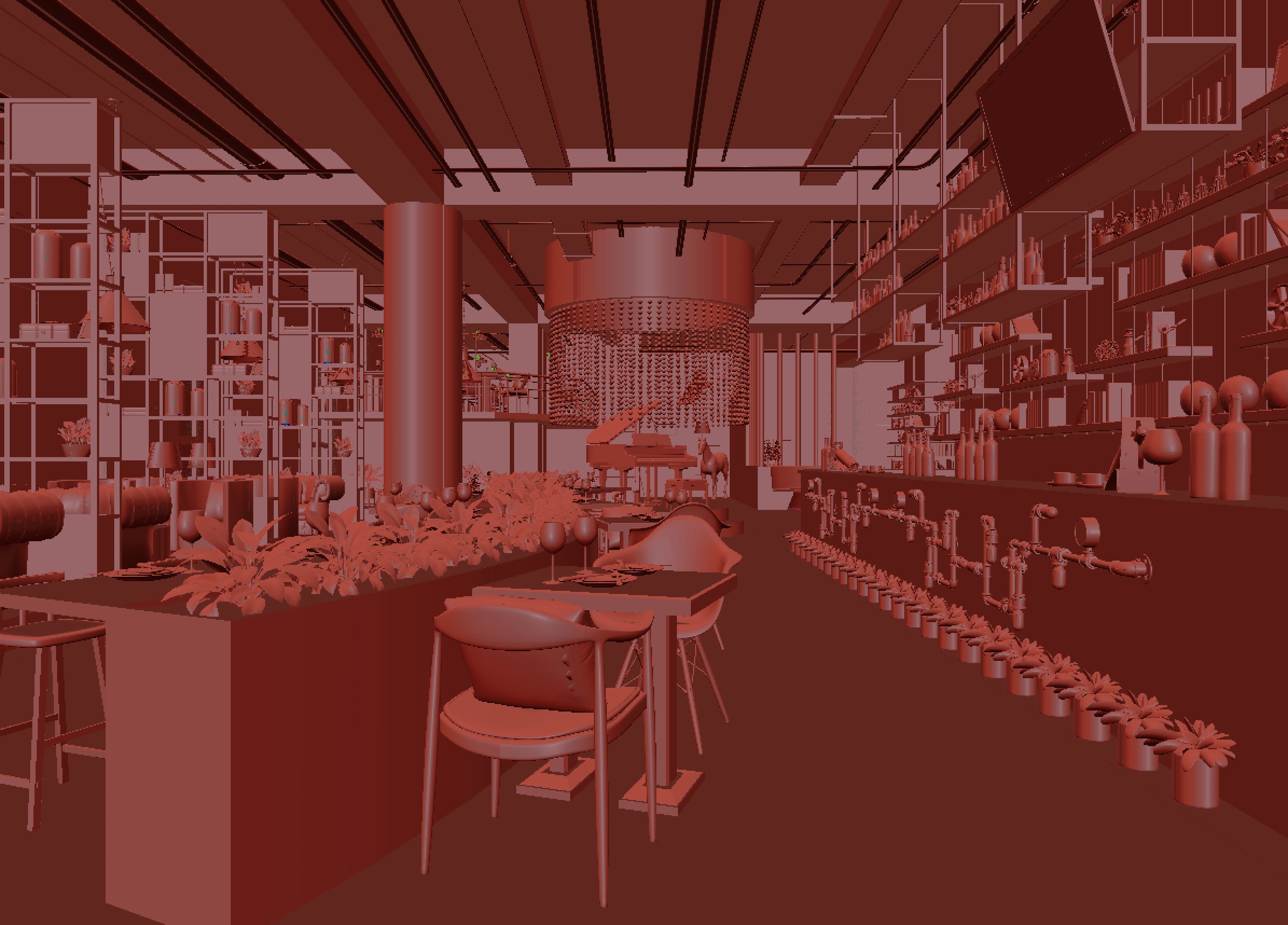 restaurant interior scenes 3D model_2