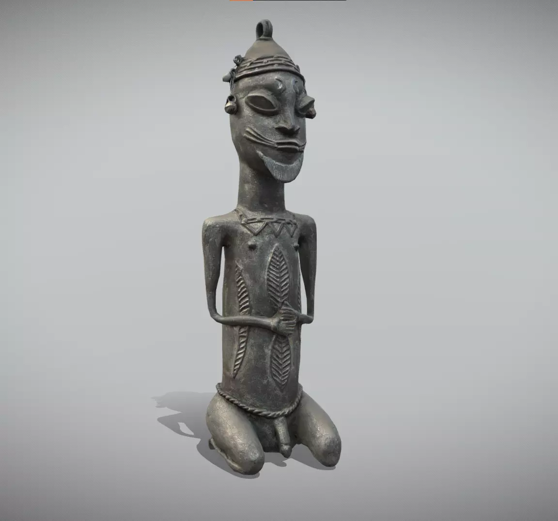 Bronze kneeling male Onile  Low-poly 3D model_0