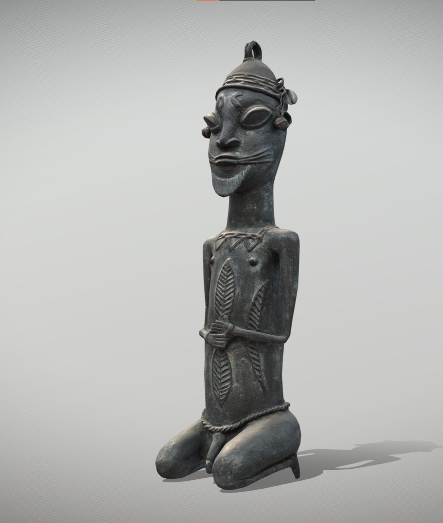 Bronze kneeling male Onile  Low-poly 3D model_5