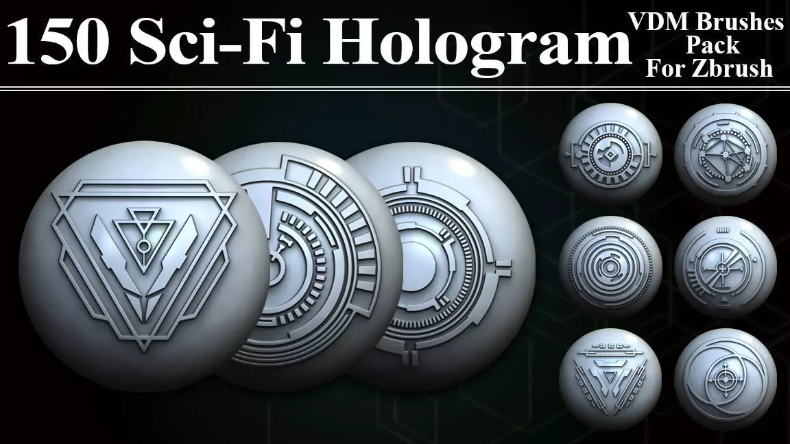 150 Sci -Fi Hologram VDM Brushes Pack for Zbrush 3D model_0