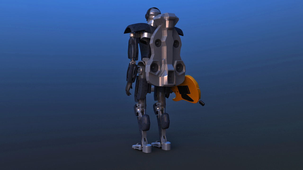 Futuristic Guitar Player Robot 3D model_4