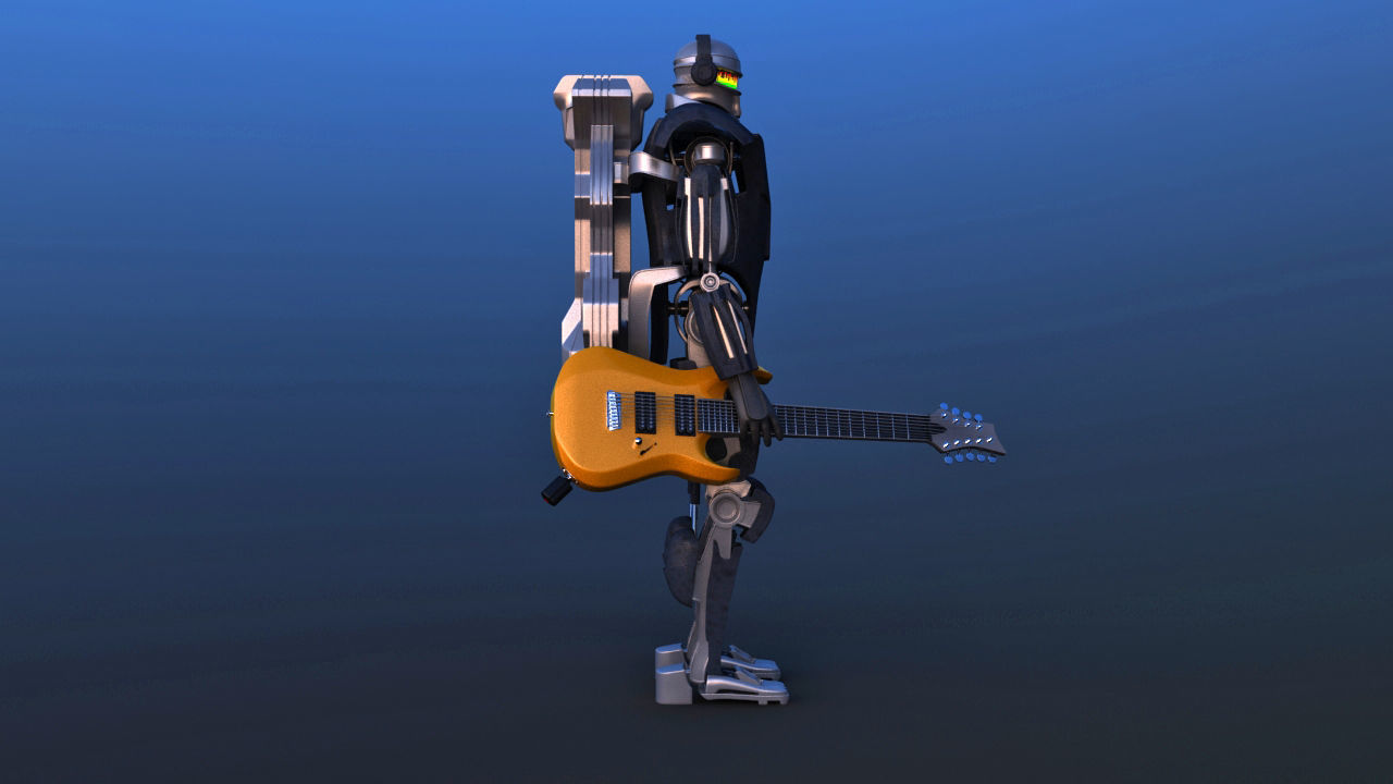 Futuristic Guitar Player Robot 3D model_7