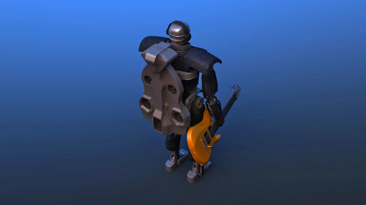 Futuristic Guitar Player Robot 3D model_26