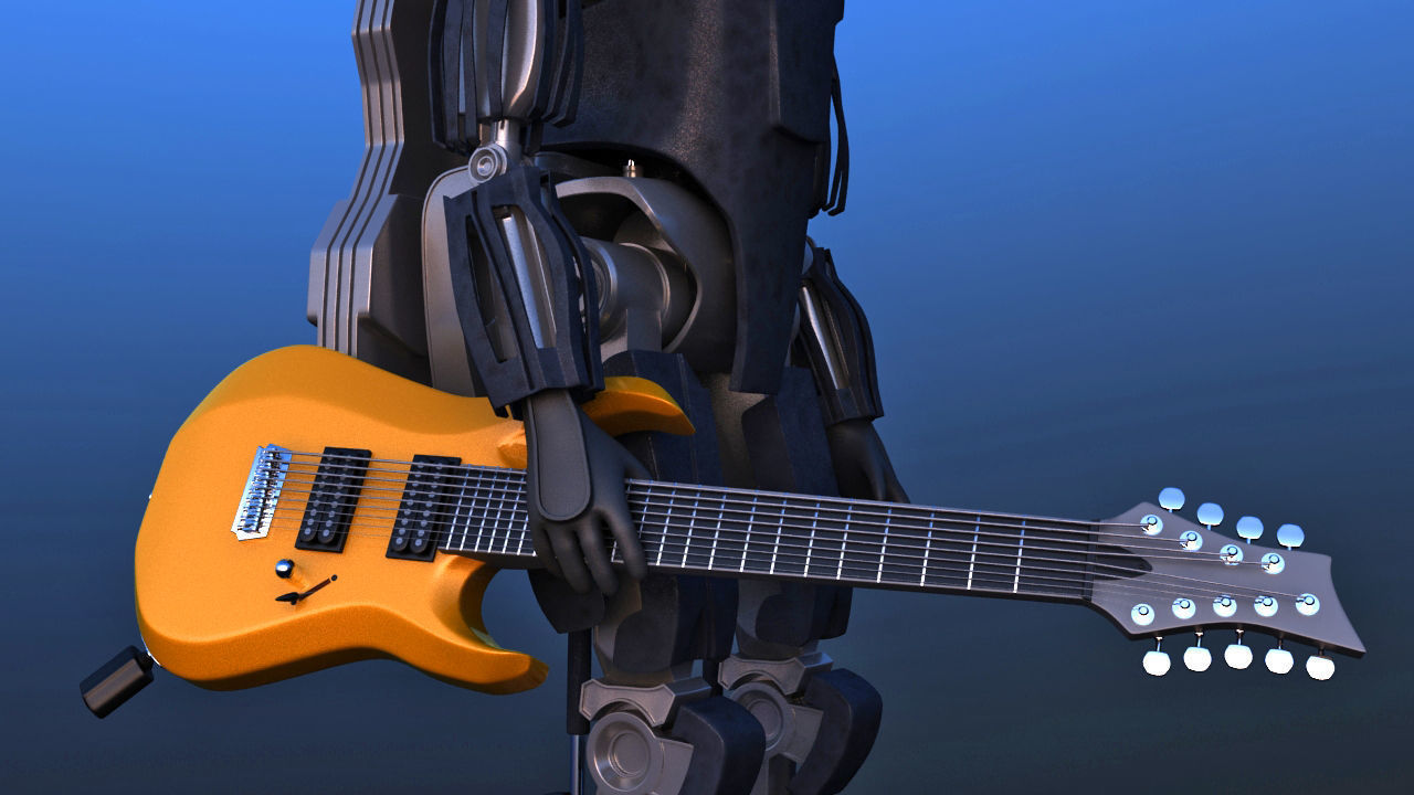 Futuristic Guitar Player Robot 3D model_22