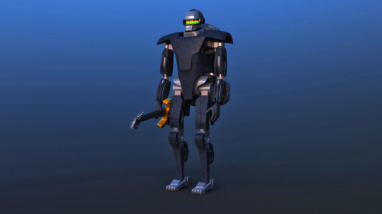 Futuristic Guitar Player Robot 3D model_1