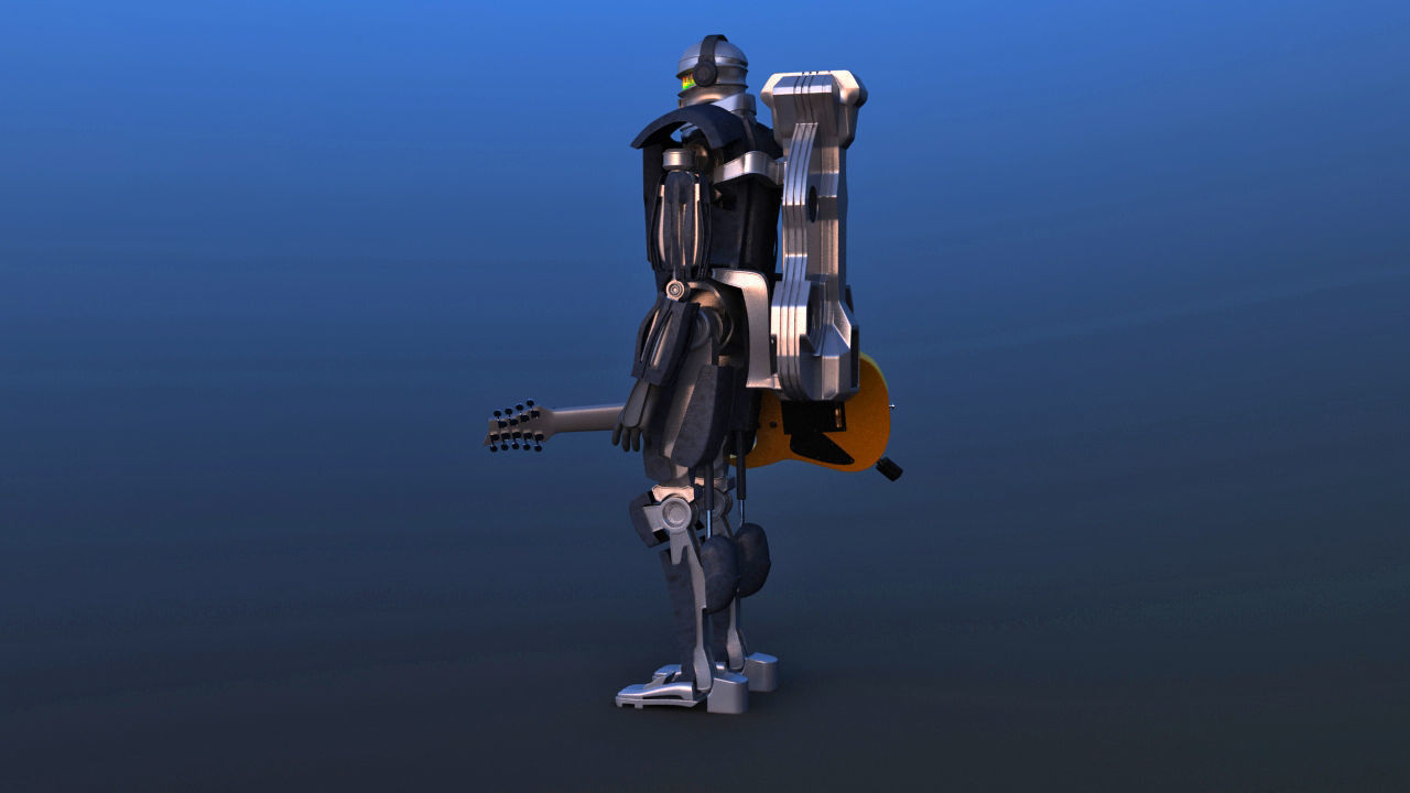 Futuristic Guitar Player Robot 3D model_3