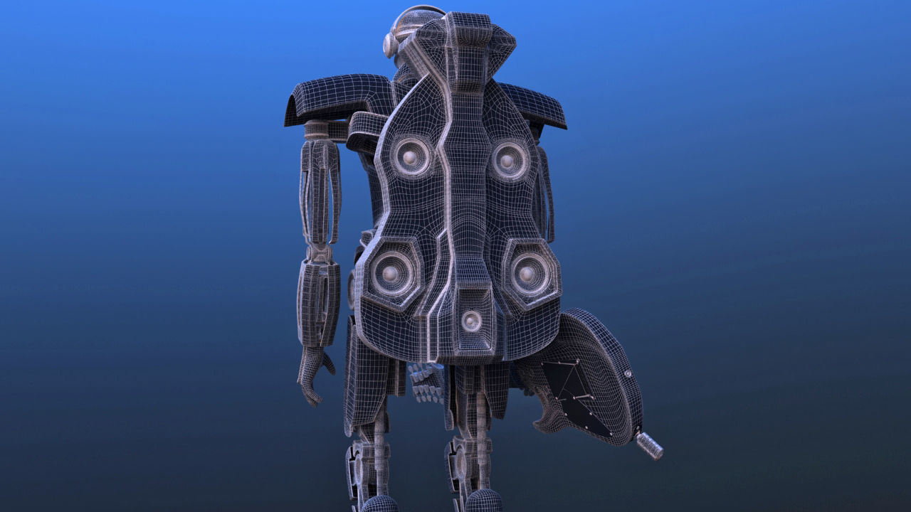 Futuristic Guitar Player Robot 3D model_32