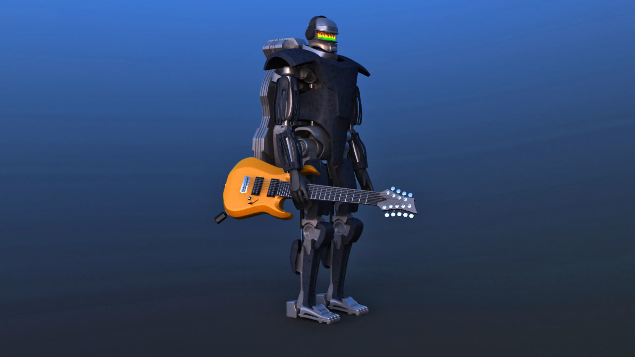 Futuristic Guitar Player Robot 3D model_8