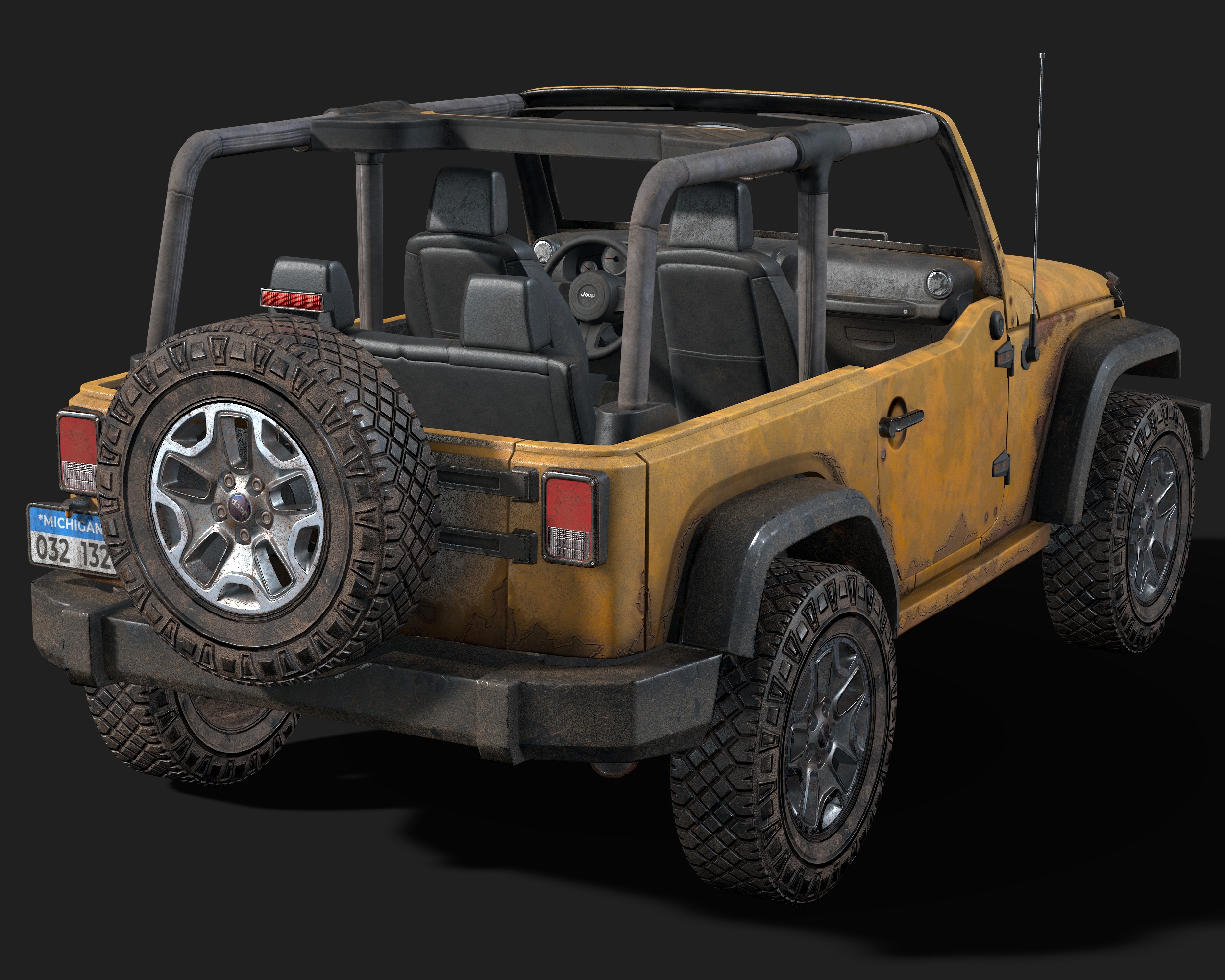 Jeep Wrangler yellow  game ready model Low-poly 3D model_14