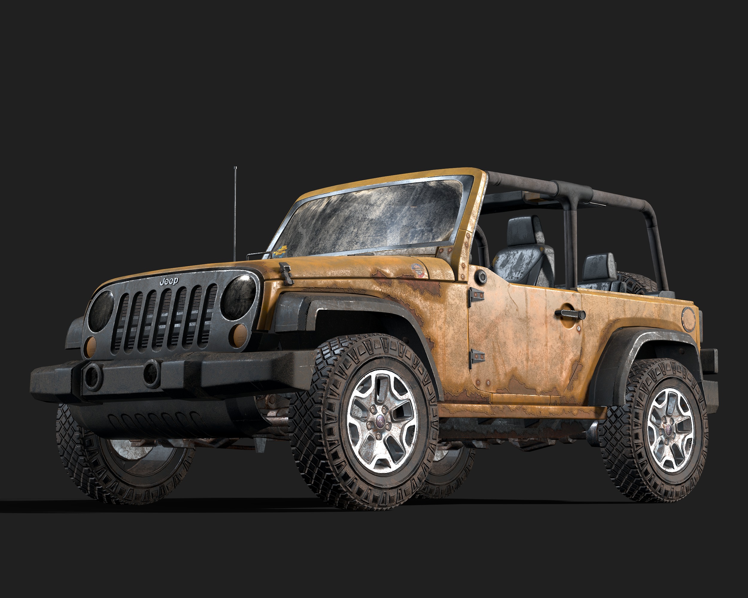 Jeep Wrangler yellow  game ready model Low-poly 3D model_11