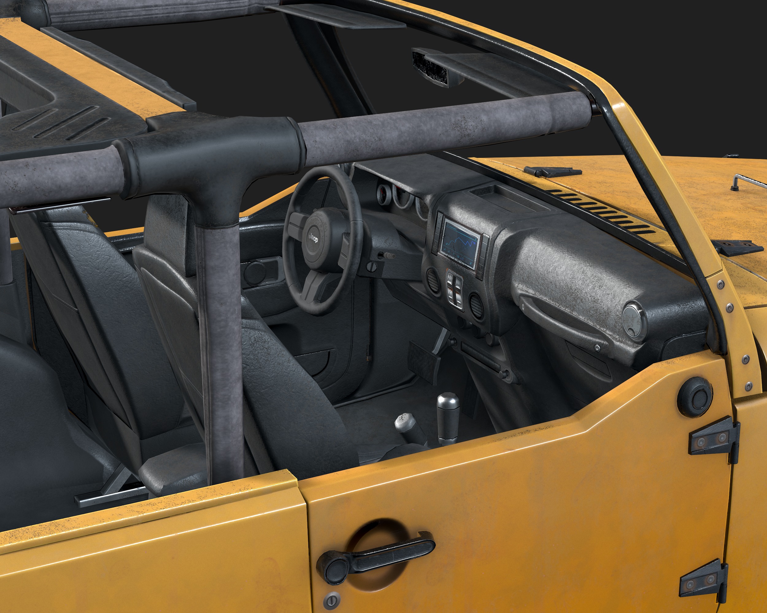 Jeep Wrangler yellow  game ready model Low-poly 3D model_9