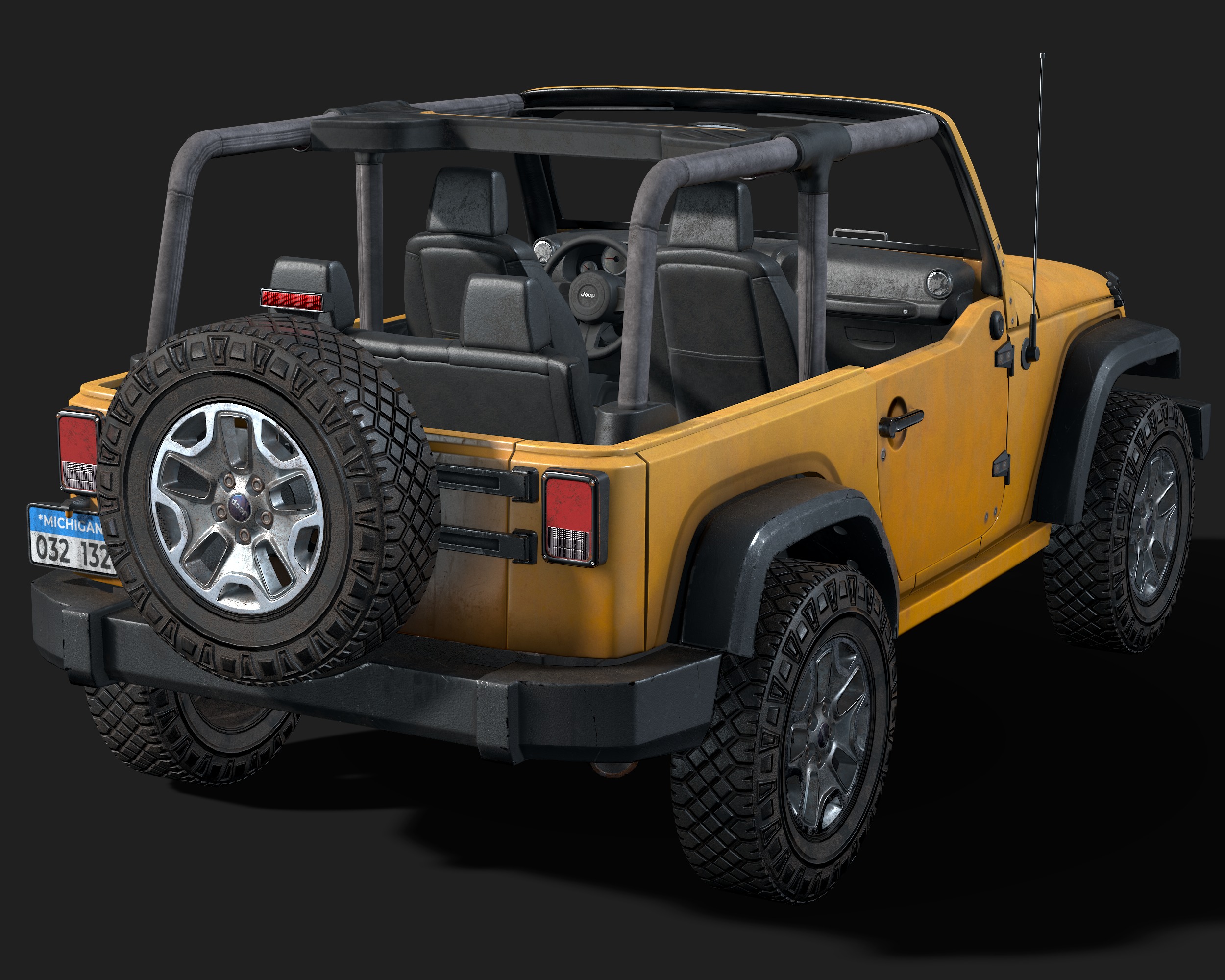 Jeep Wrangler yellow  game ready model Low-poly 3D model_8