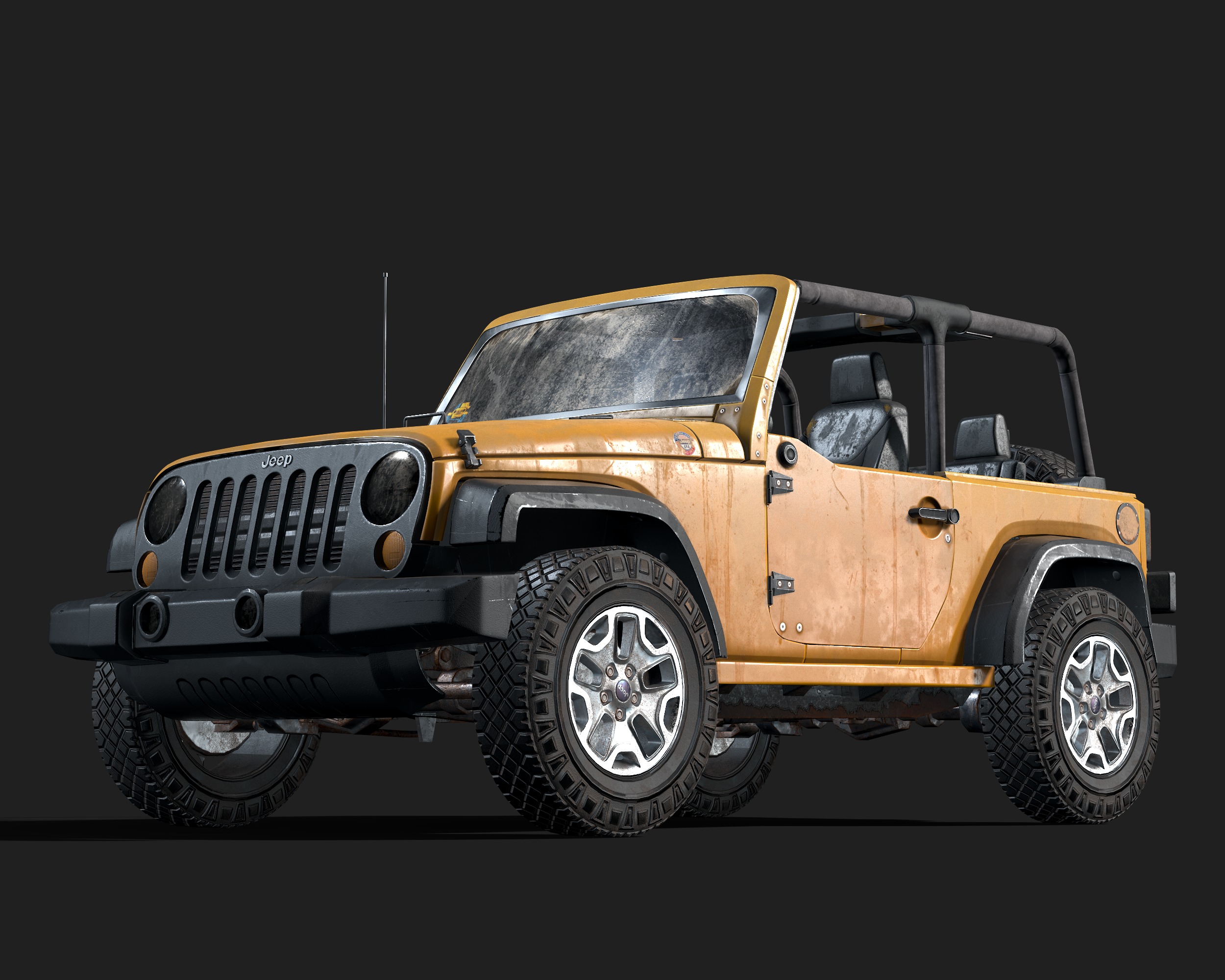 Jeep Wrangler yellow  game ready model Low-poly 3D model_5