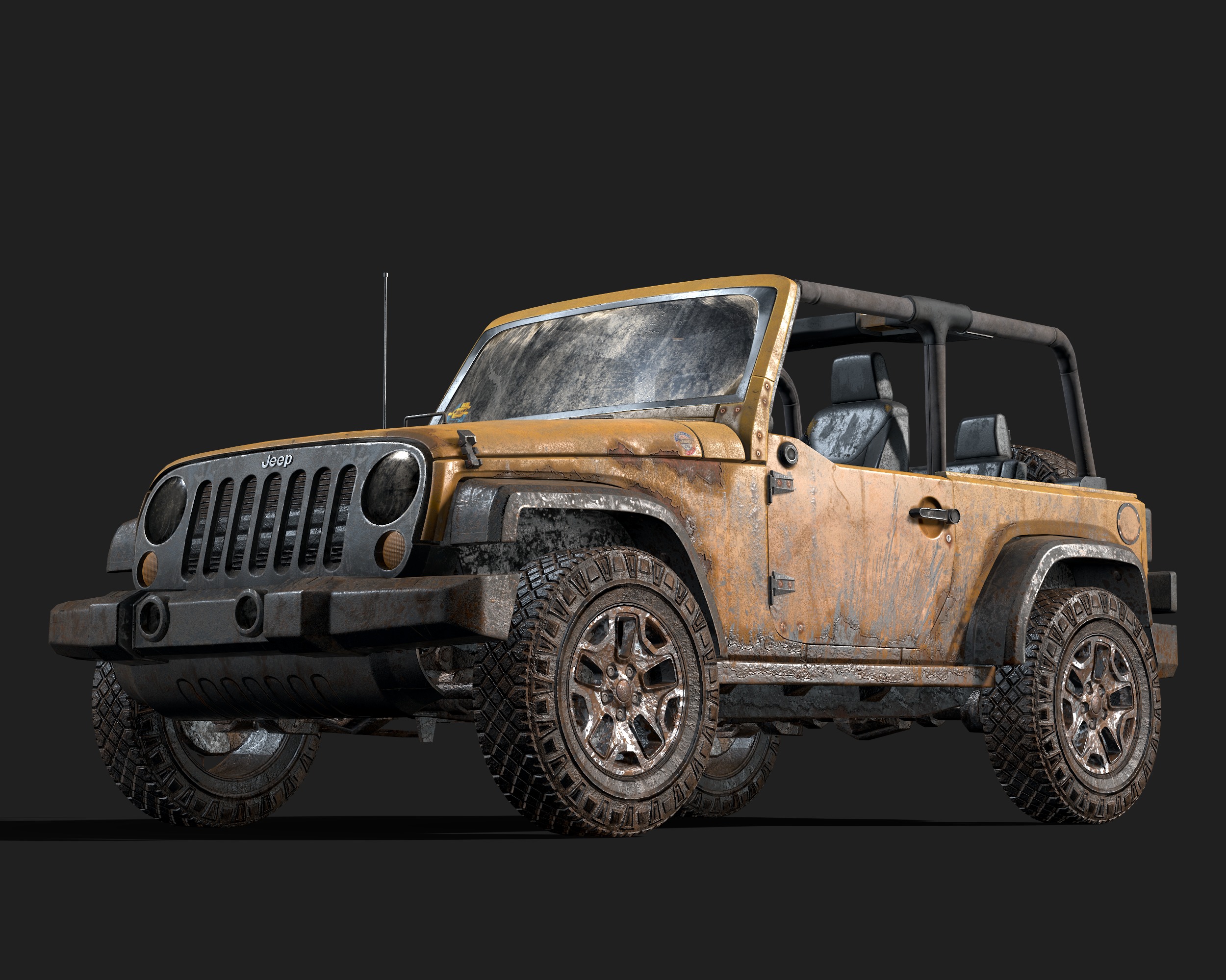 Jeep Wrangler yellow  game ready model Low-poly 3D model_17