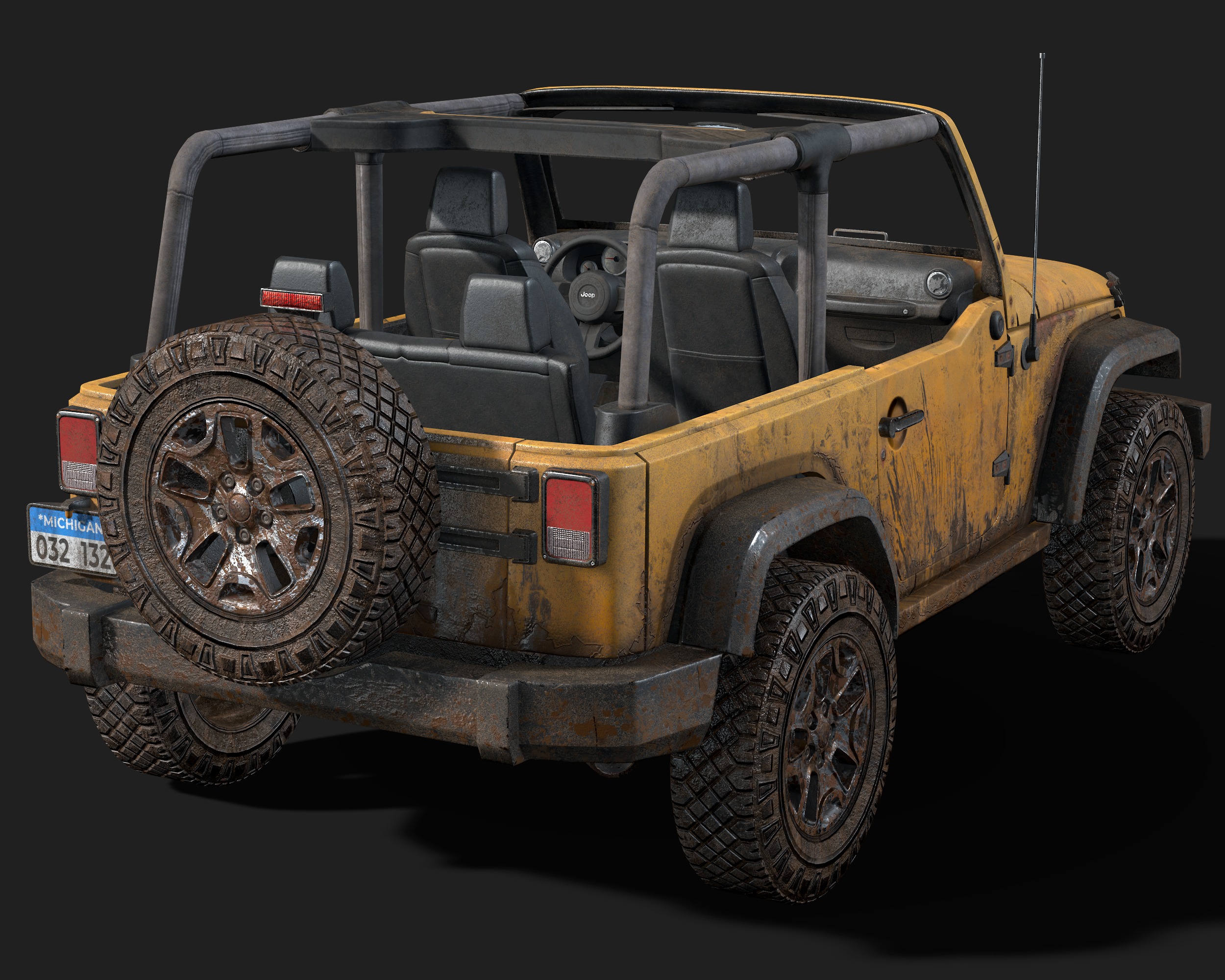 Jeep Wrangler yellow  game ready model Low-poly 3D model_20
