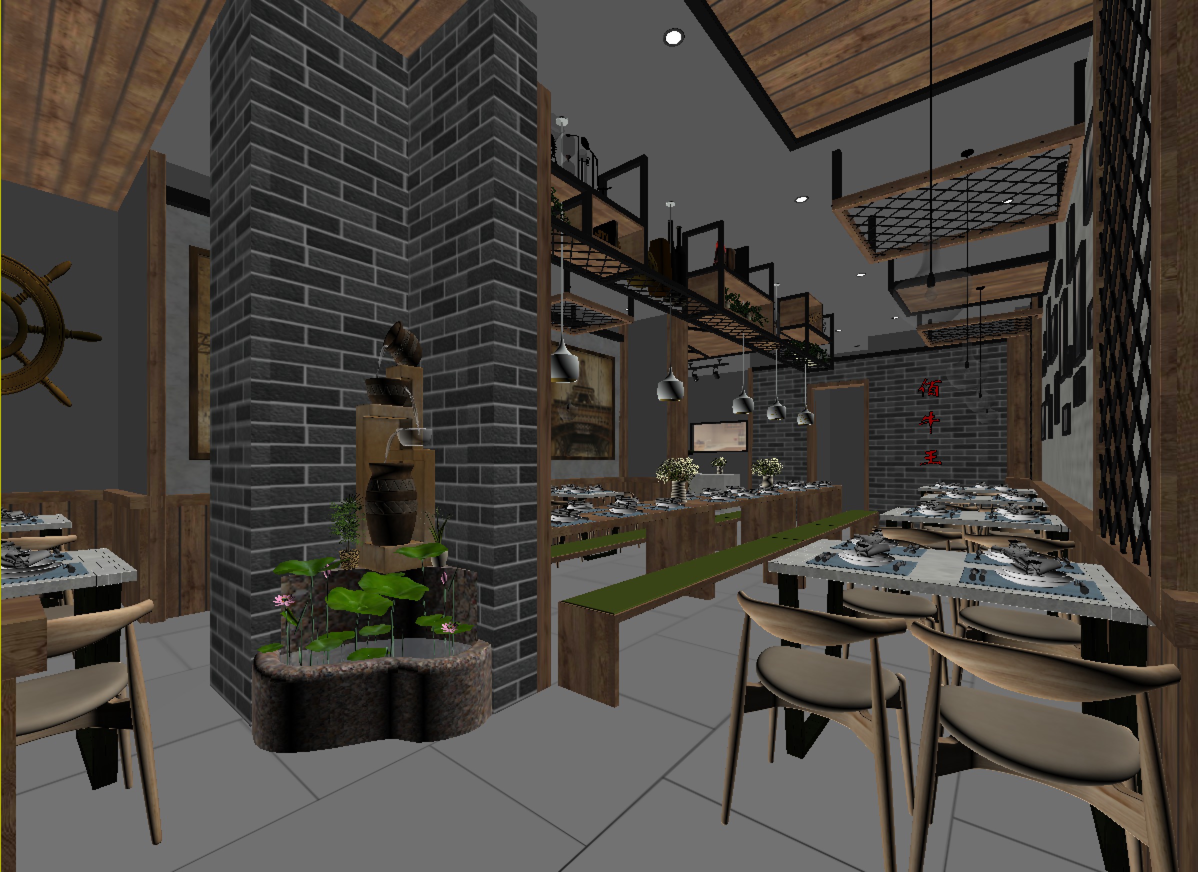 restaurant interior scenes 3D model_2