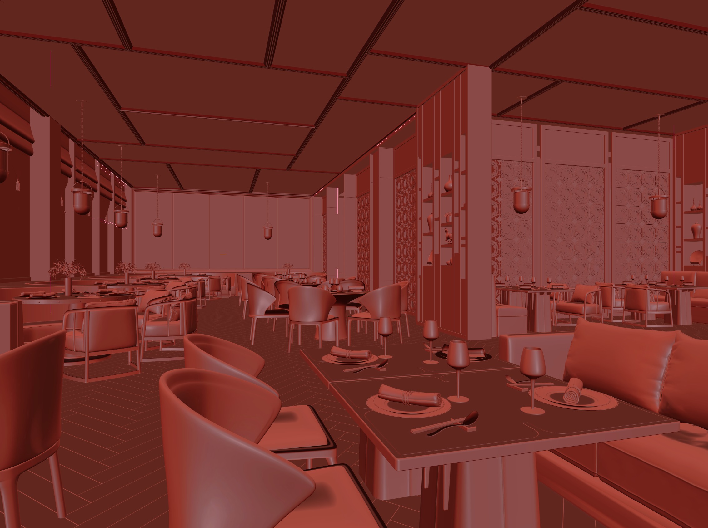restaurant interior scenes 3D model_2