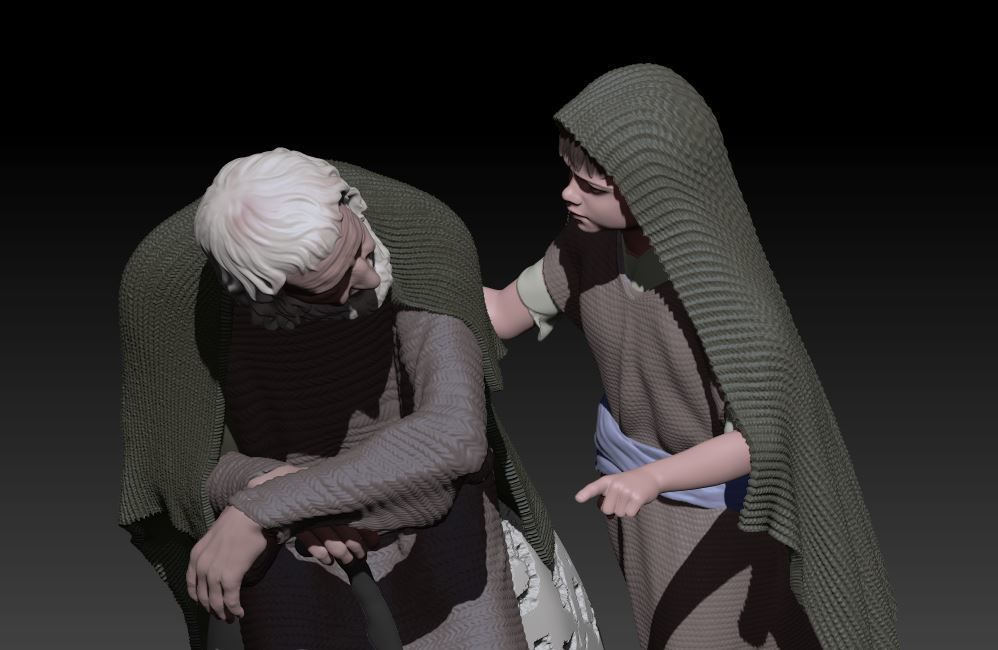 old man and child 3D print model_3