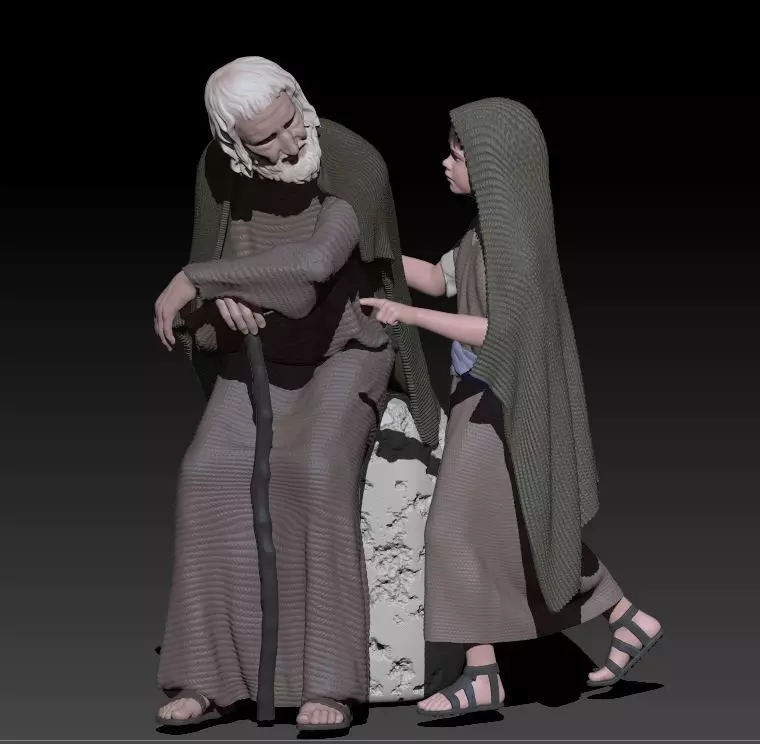 old man and child 3D print model_0