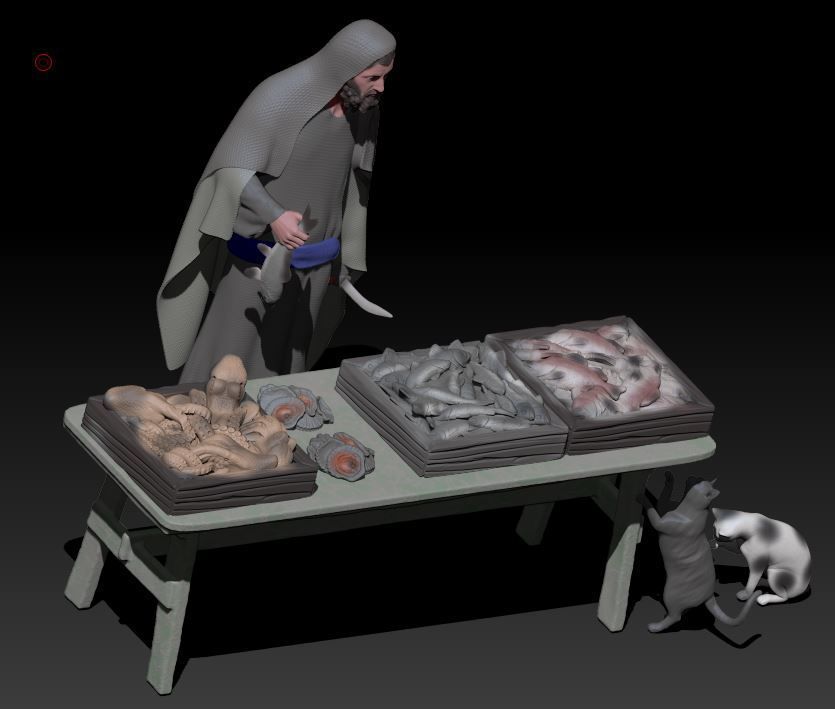 fish seller and cats 3D print model_1