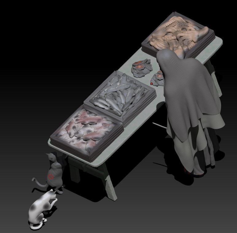 fish seller and cats 3D print model_3