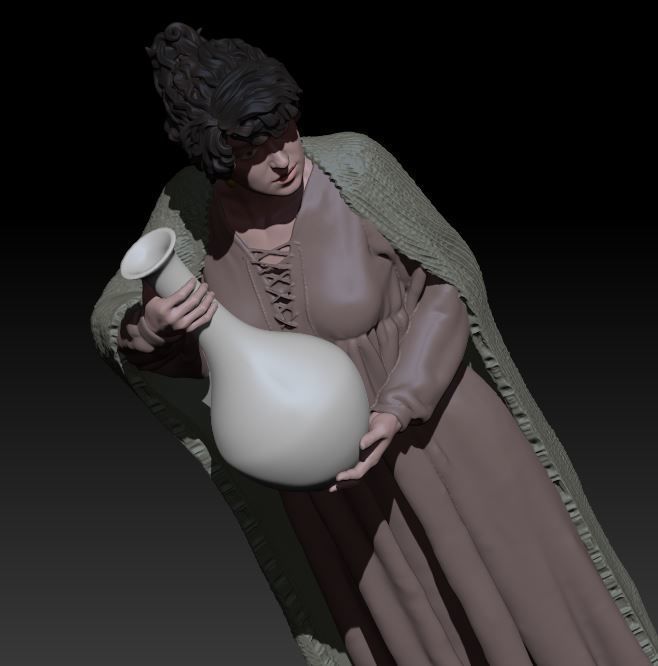 girl with water 3D print model_4