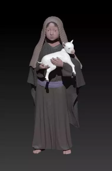 child with little goat 3D print model_0