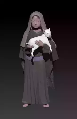 child with little goat 3D print model