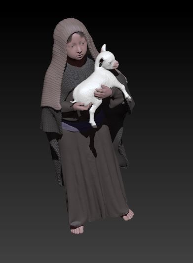 child with little goat 3D print model_2