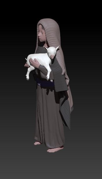 child with little goat 3D print model_1