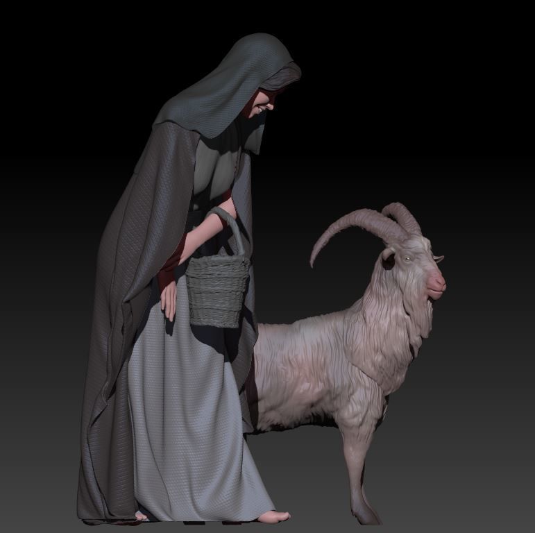 woman with basket and male goat 3D print model_3