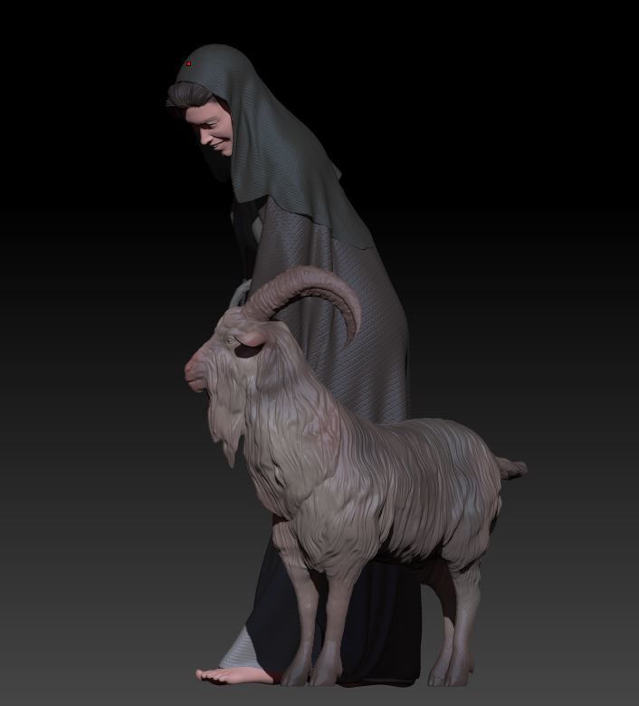 woman with basket and male goat 3D print model_2