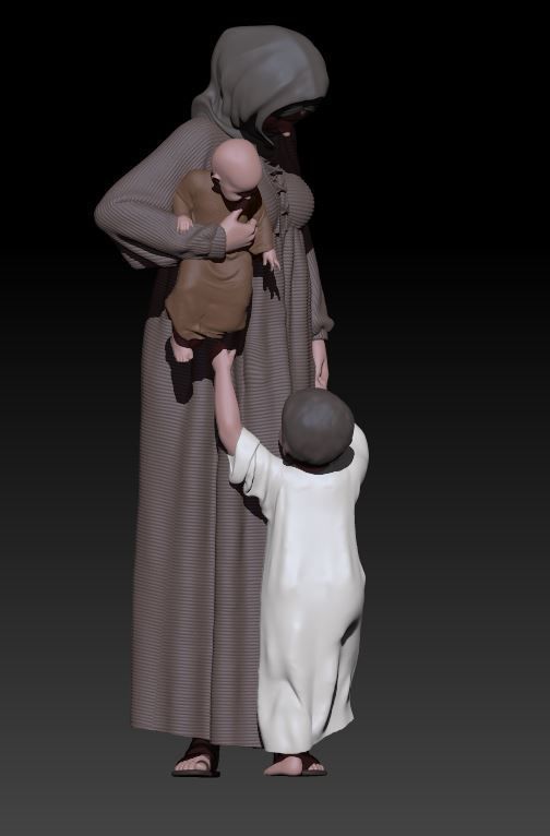 mother and children 3D print model_1