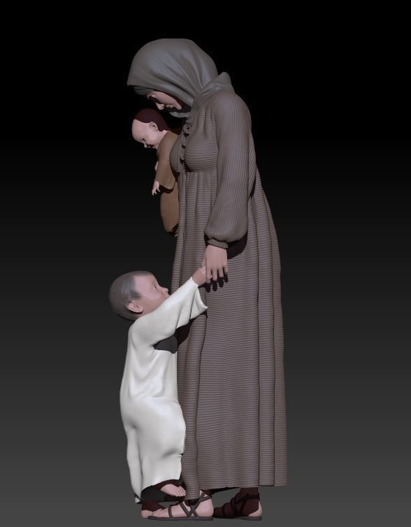 mother and children 3D print model_2