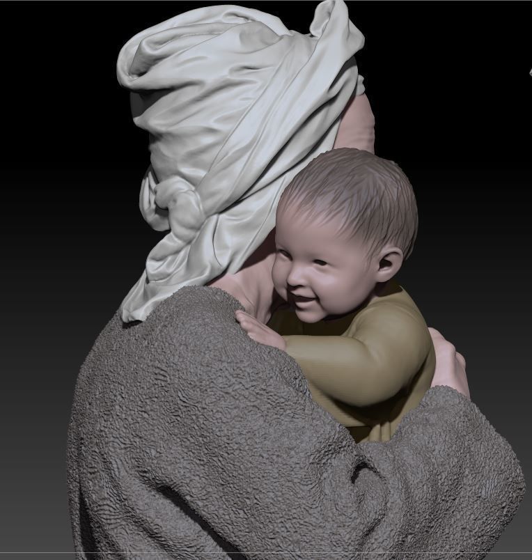 old woman and child 3D print model_5