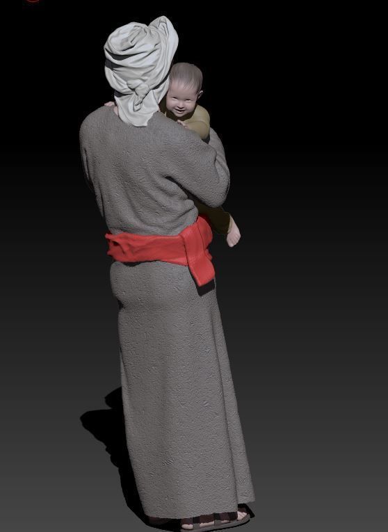 old woman and child 3D print model_2