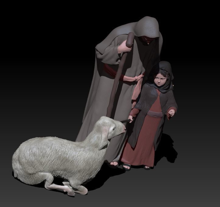 father and son with sheep 3D print model_1