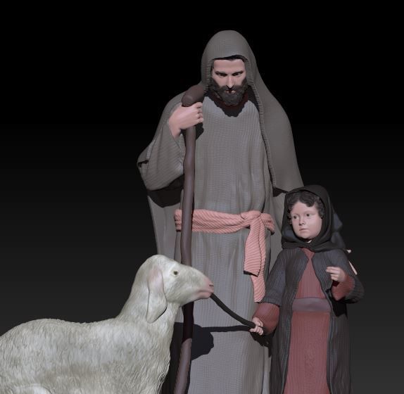 father and son with sheep 3D print model_2