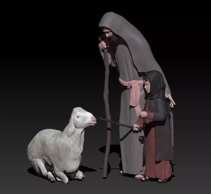 father and son with sheep 3D print model_0